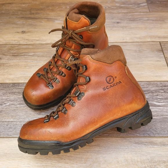 Scarpa Shoes Vintage Scarpa Brown Leather Hiking Boots Size Us Mens